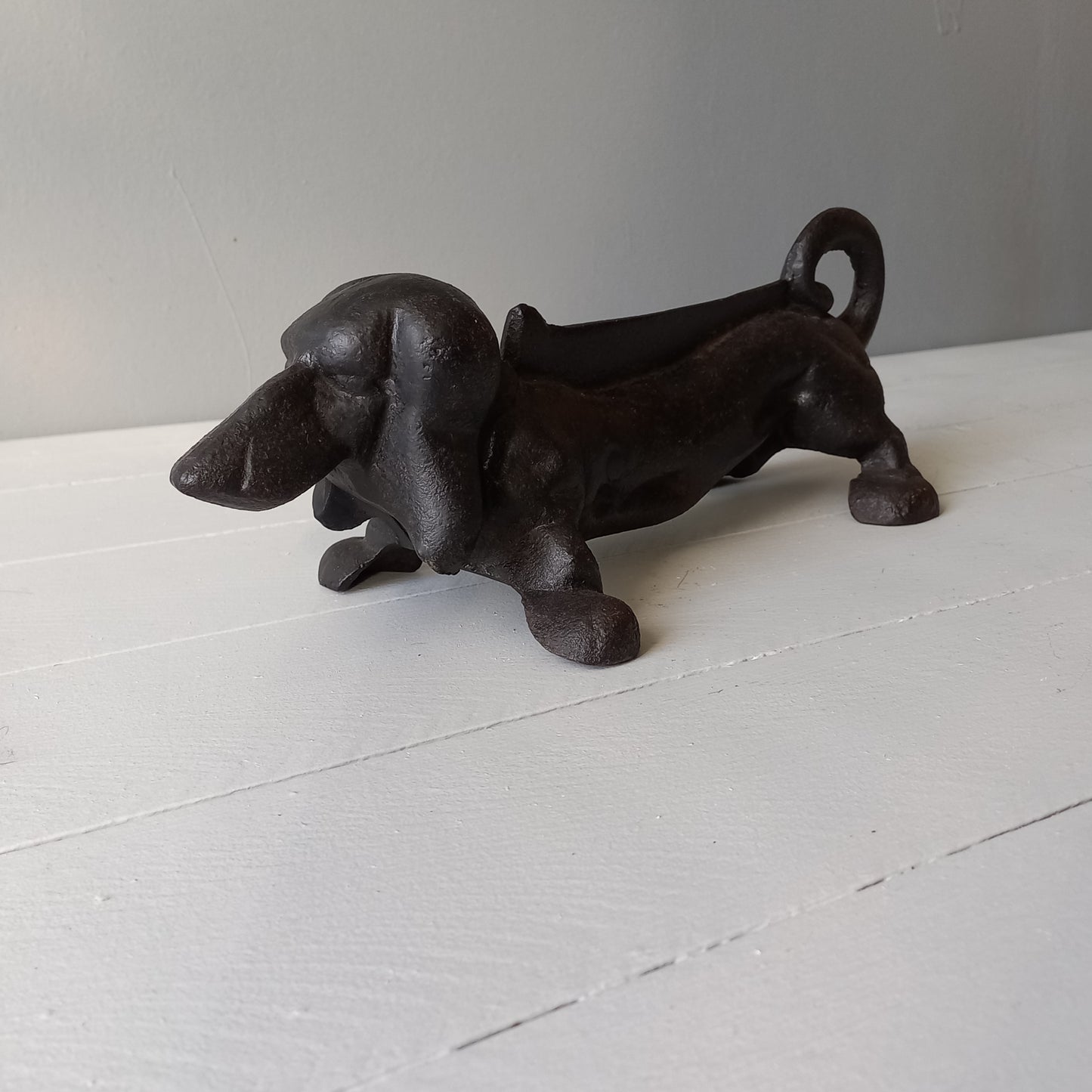 Antique cast iron dog boot scraper from France, dachshund door stop, dog ornament, dog decor