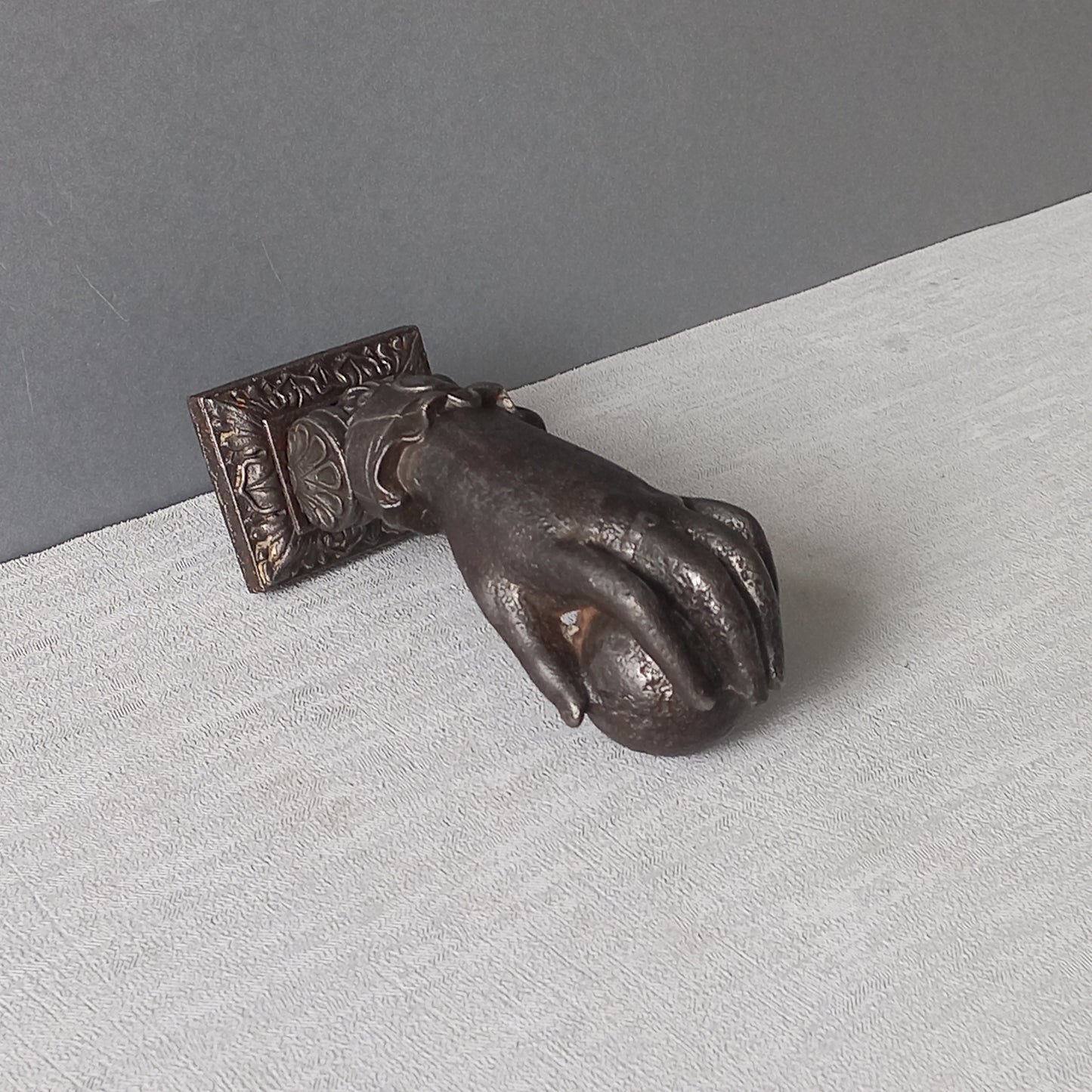 French antique female hand door knocker made from cast iron