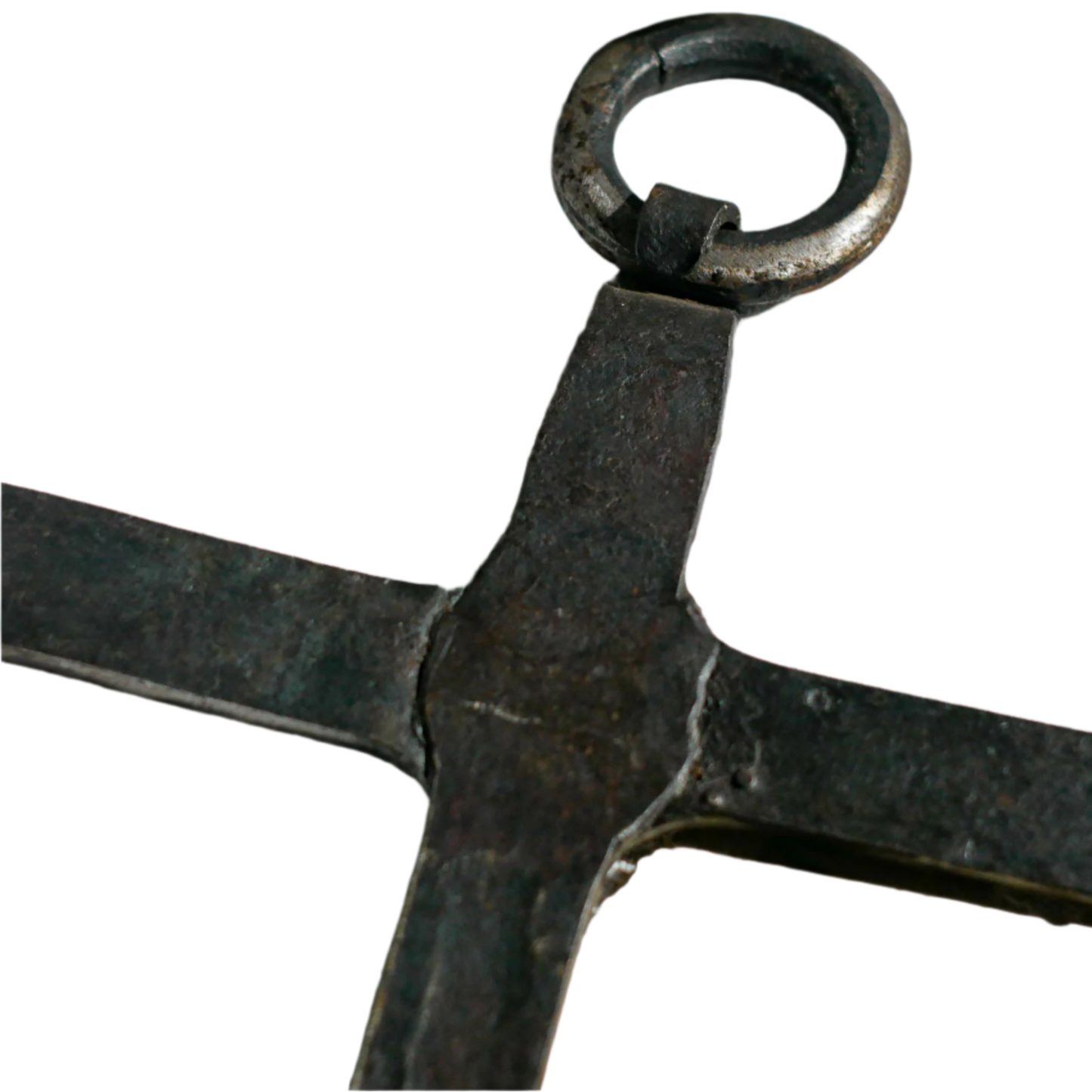 An interesting French antique artisan made Crucifix made from iron and painted black. On one side the metal has worn away in places giving this piece a pleasing patina of age. There's a hanging loop so it's ready to hang in your home.
We guesstimate this piece to be over 100 years old.