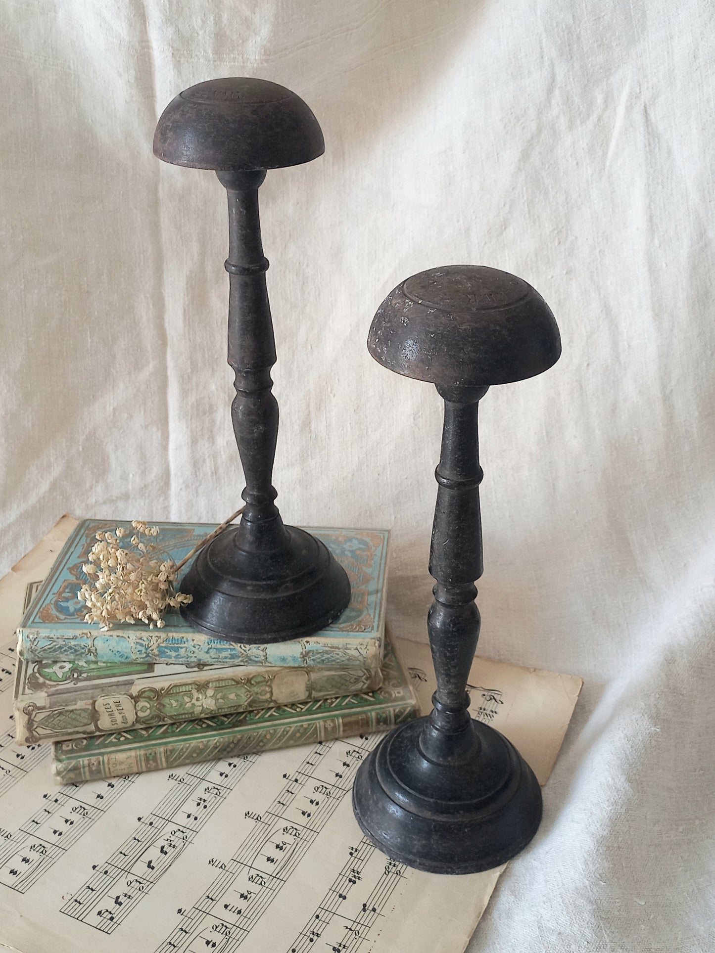 Pair of Antique Parisian Metal Hat Stands, Milliner's Stands