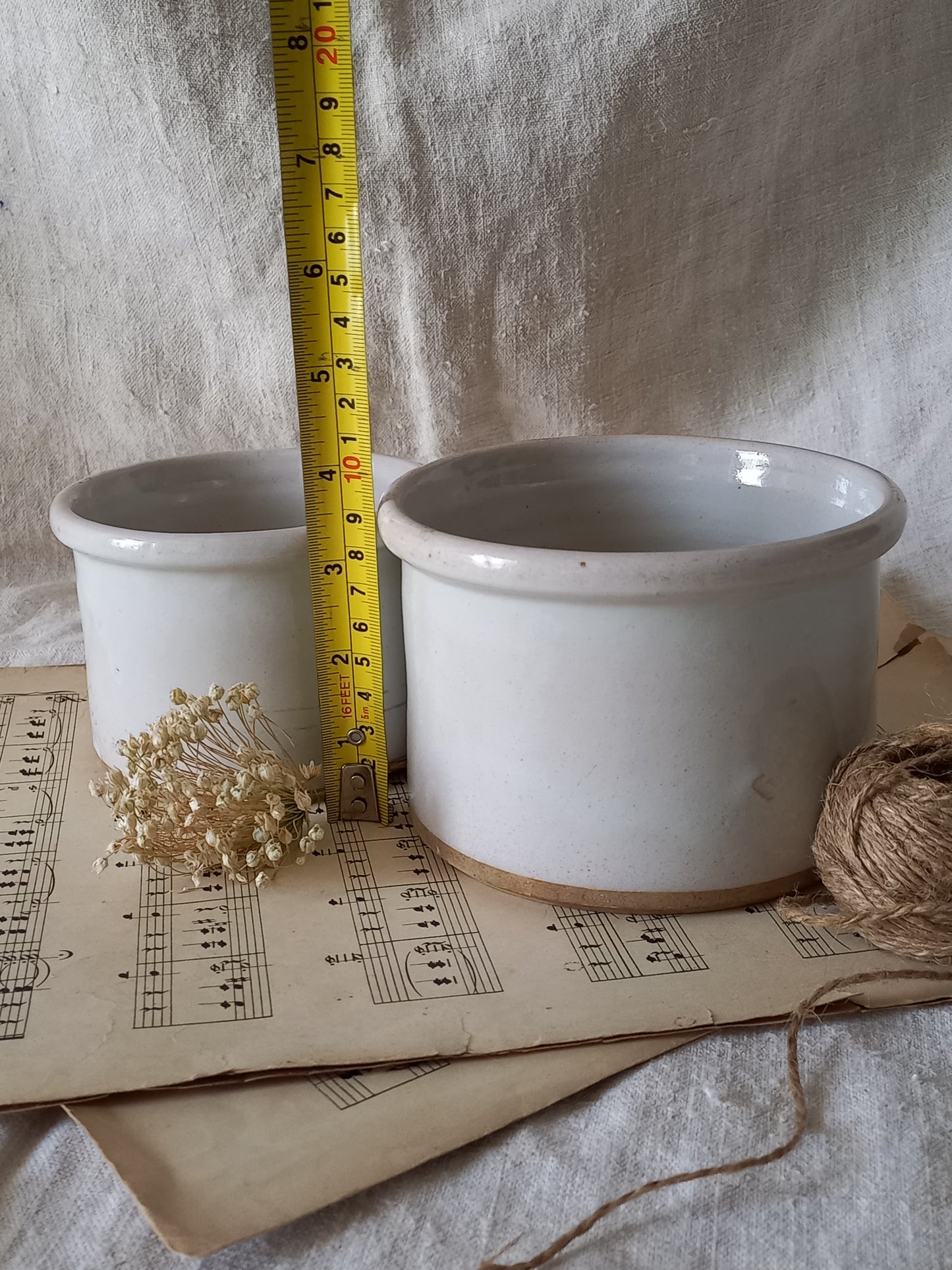 French Antique White Glazed Pottery Jam Pots
