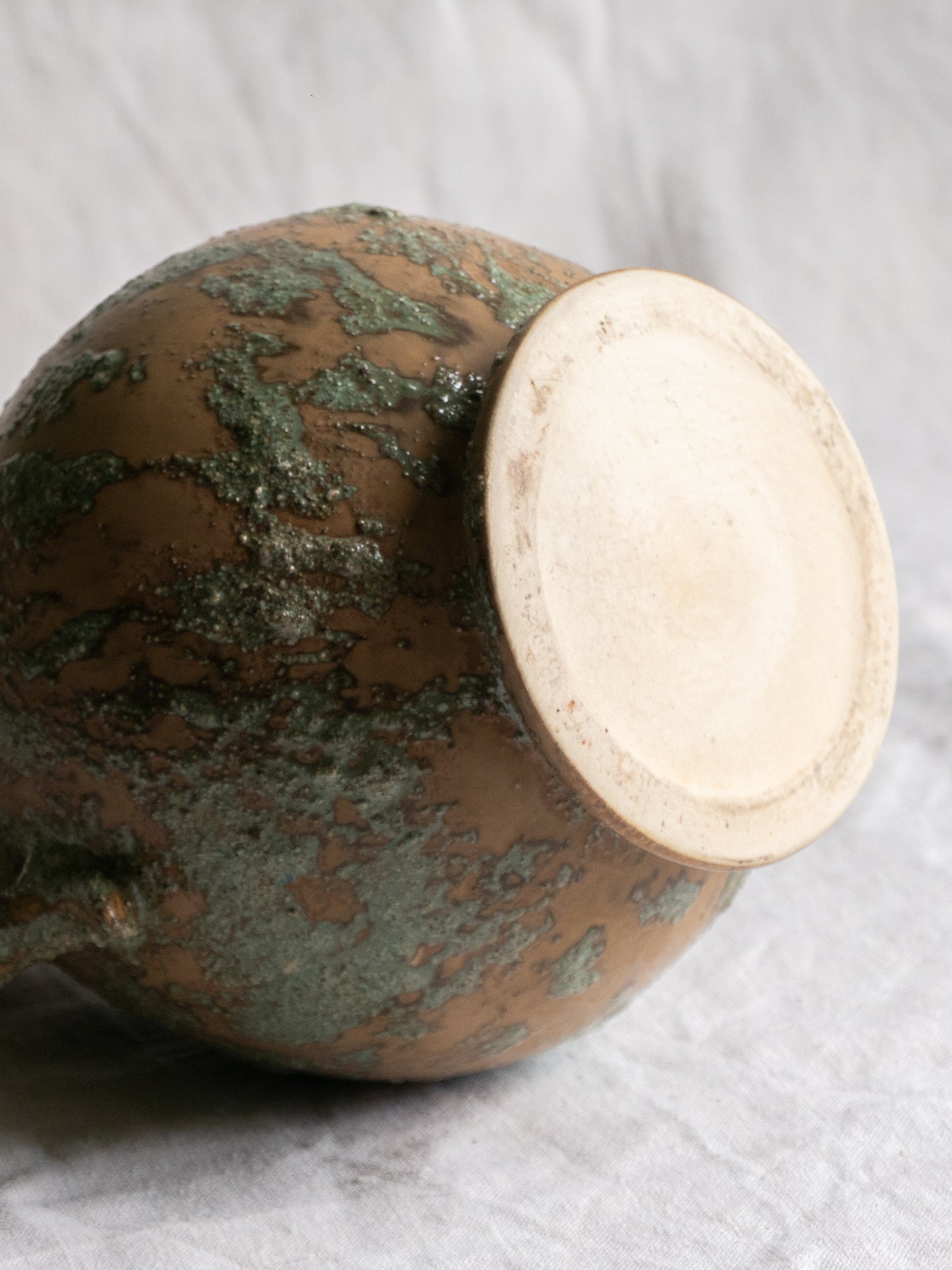 French Vintage Pottery Pitcher Or Jug With Earthy And Green Tones