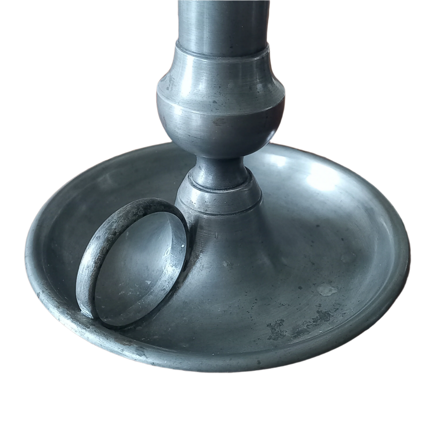 A handsome French vintage pewter candle holder / chamber stick that makes excellent home decor. This chamber stick is taller than similar ones we usually find. Underneath is marked with the manufacturer's stamp - a great looking piece!