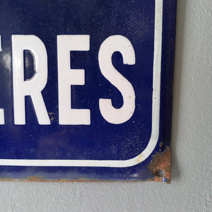 Original and very collectible, a French street name sign, 'Rue des Barrières' sauced at an antique market in south west France. These old dark blue (it's a darker blue than it appears in my photos) street signs with white text look super as pieces of home decor in French country home/shabby chic inspired interiors, man caves, commercial premises, industrial loft apartments, and many other locations.