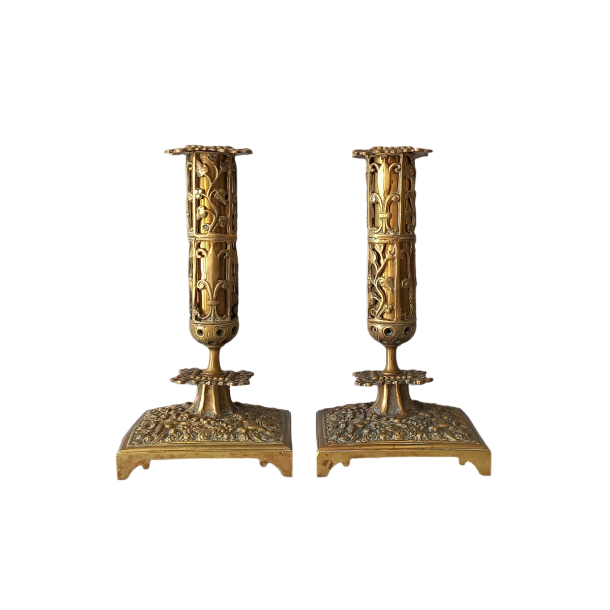 Antique brass candle holders from France, decorative candelabras