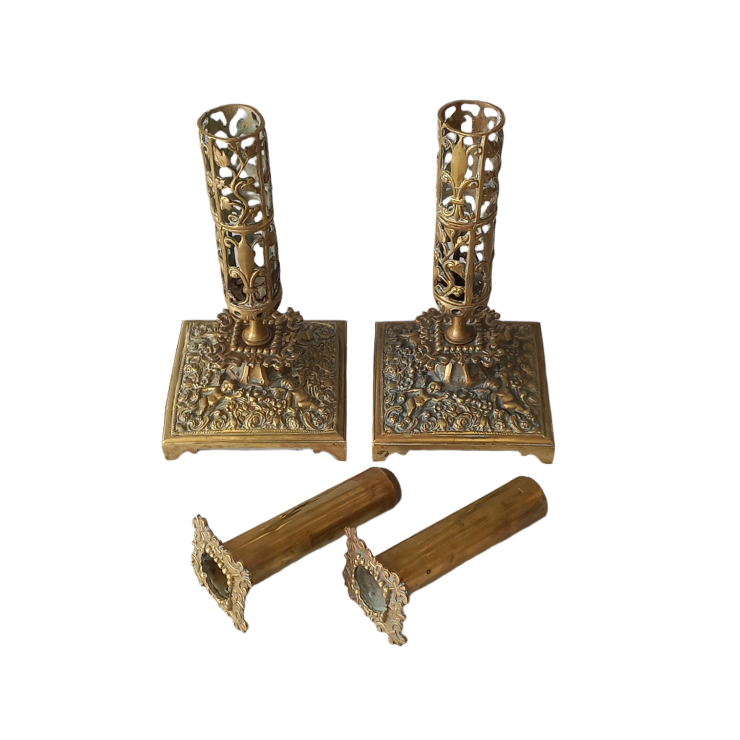 Antique brass candle holders from France, decorative candelabras