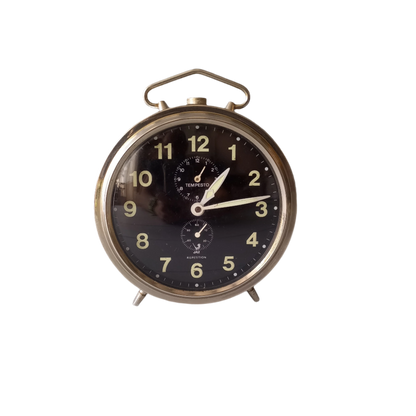 A large French vintage alarm clock by premier clock manufacturer Jaz. In good working condition including the alarm. This mechanical clock gives a pleasing ticking sound that varies in speed sometimes. Circa. 1970s.