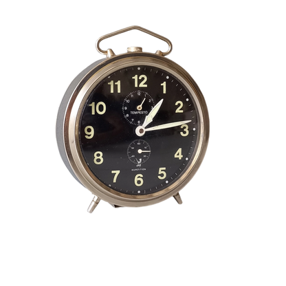 A large French vintage alarm clock by premier clock manufacturer Jaz. In good working condition including the alarm. This mechanical clock gives a pleasing ticking sound that varies in speed sometimes. Circa. 1970s.