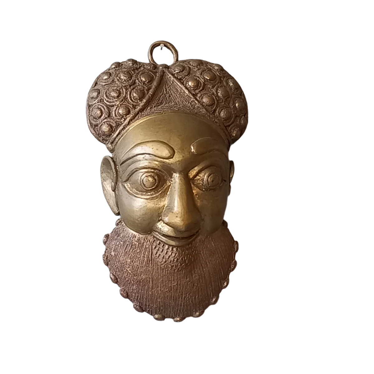 An interesting little vintage tribal mask I purchased in France. It's a heavy, quality piece made from a brass-coated metal and would look great in an ethic mask collection or as a stand alone piece of wall decor.