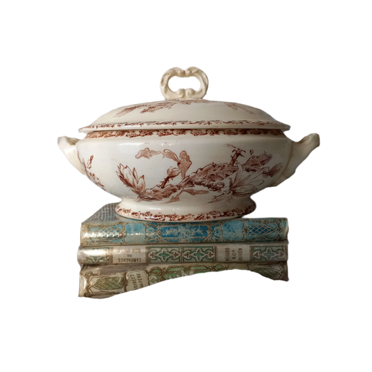 Small antique ironstone tureen with sepia pattern from France