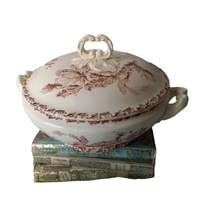 Small antique ironstone tureen with sepia pattern from France