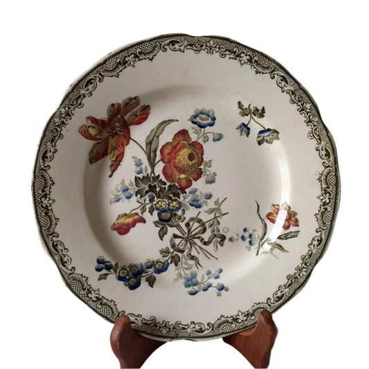 Antique ironstone plate by Sarreguemines of France, French decorative plate