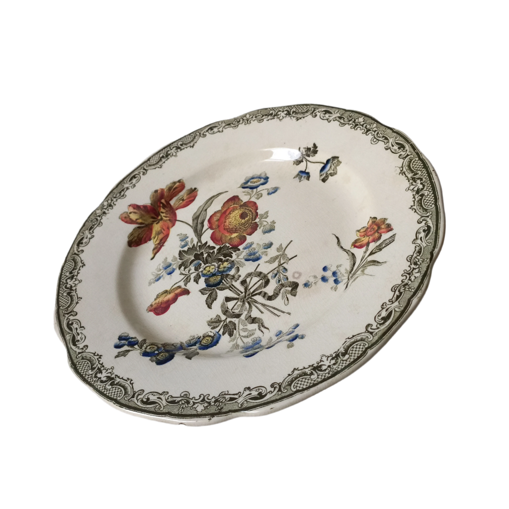 Antique ironstone plate by Sarreguemines of France, French decorative plate