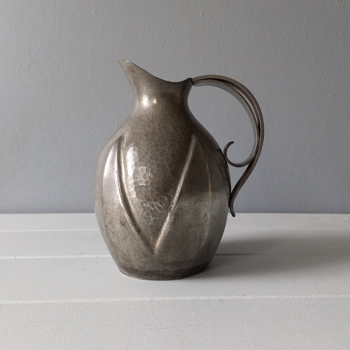 French vintage decorative pewter jug signed by artist