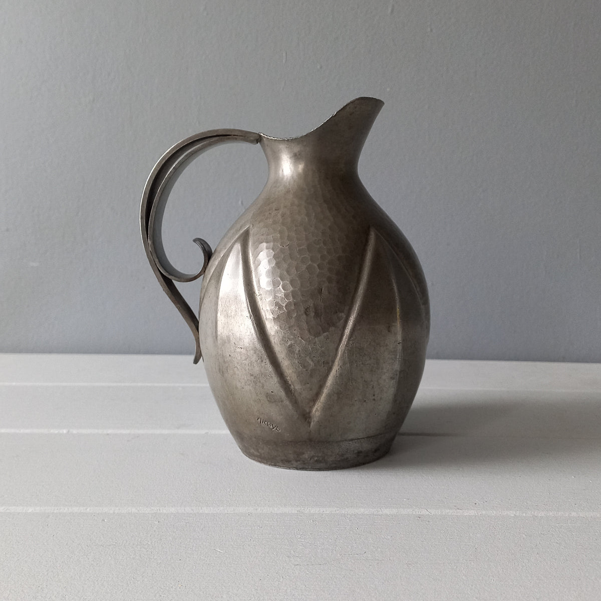 French vintage decorative pewter jug signed by artist