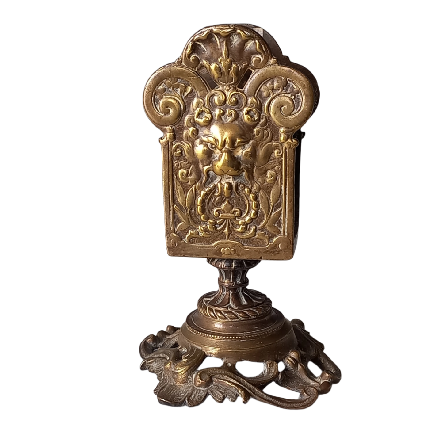 Brass antique matchbox holder, bronze desk decor