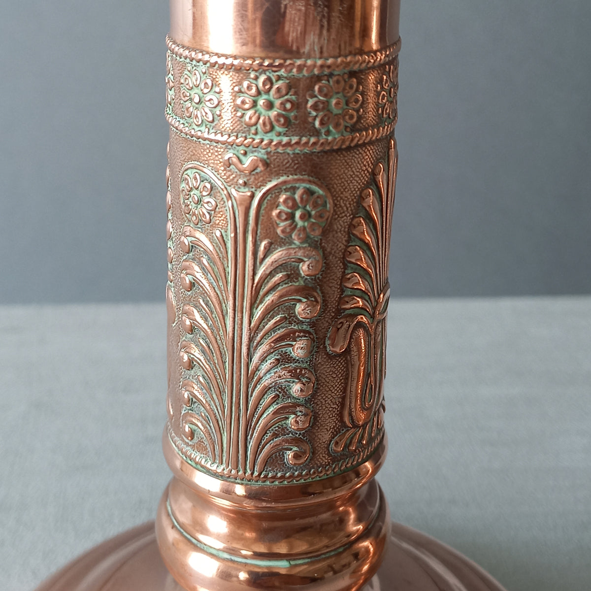 Antique Copper Candle Holders, French Art Nouveau Candle Stick Holders