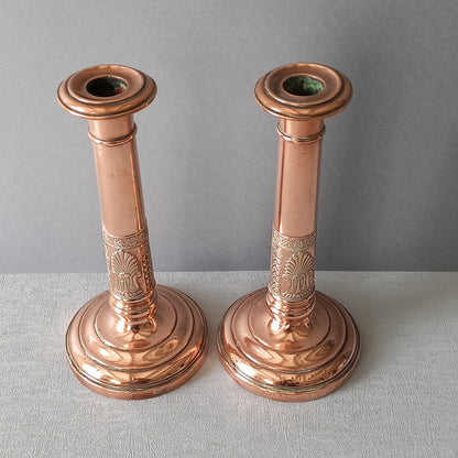 Antique Copper Candle Holders, French Art Nouveau Candle Stick Holders