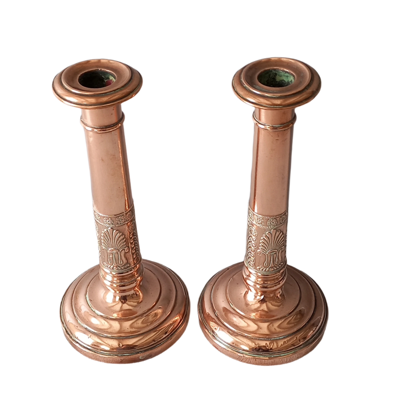 Antique Copper Candle Holders, French Art Nouveau Candle Stick Holders