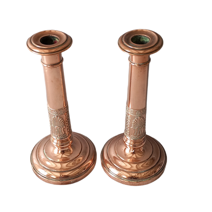 Antique Copper Candle Holders, French Art Nouveau Candle Stick Holders