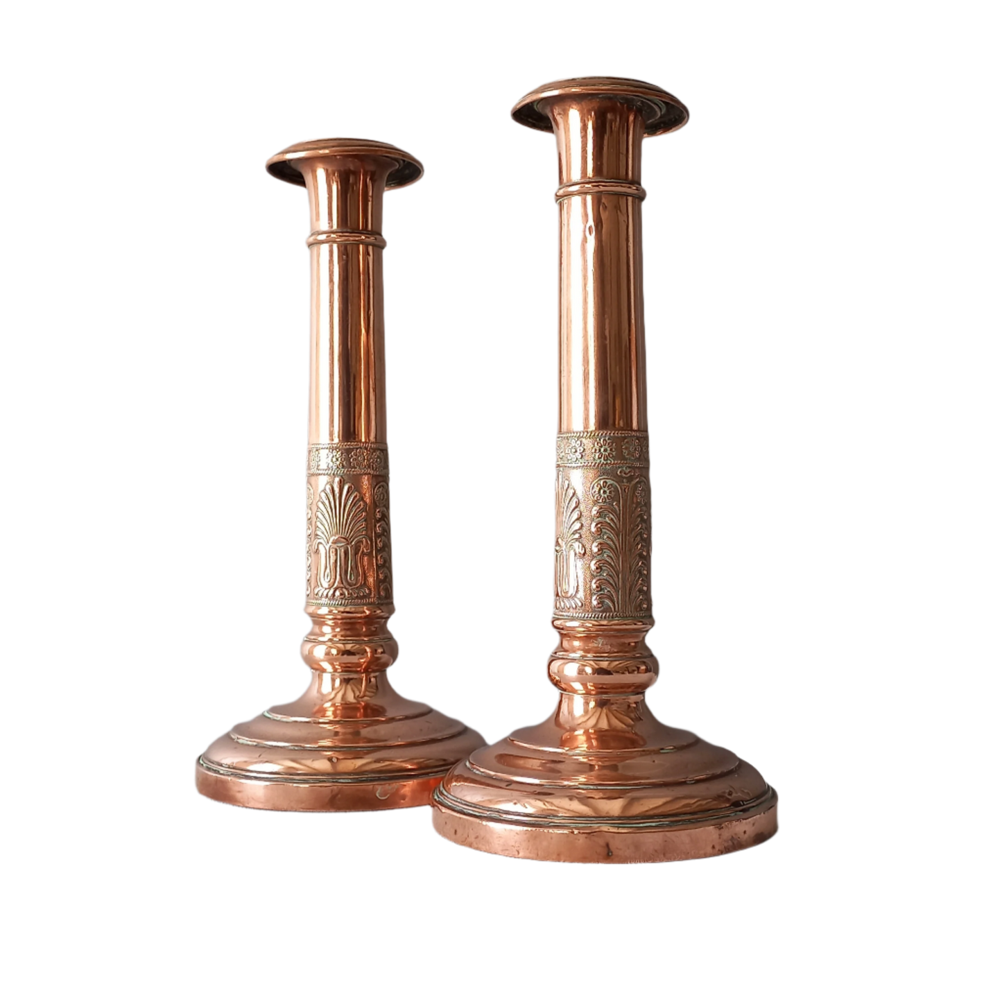 Antique Copper Candle Holders, French Art Nouveau Candle Stick Holders