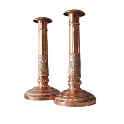 Antique Copper Candle Holders, French Art Nouveau Candle Stick Holders