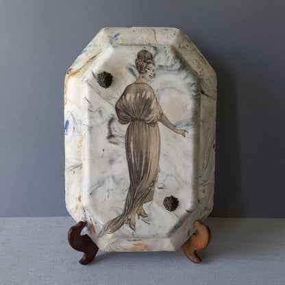 Vintage Art Nouveau Wall Art Woman in Period Dress with Hand-Painted Details