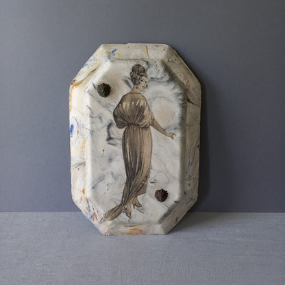 Vintage Art Nouveau Wall Art Woman in Period Dress with Hand-Painted Details