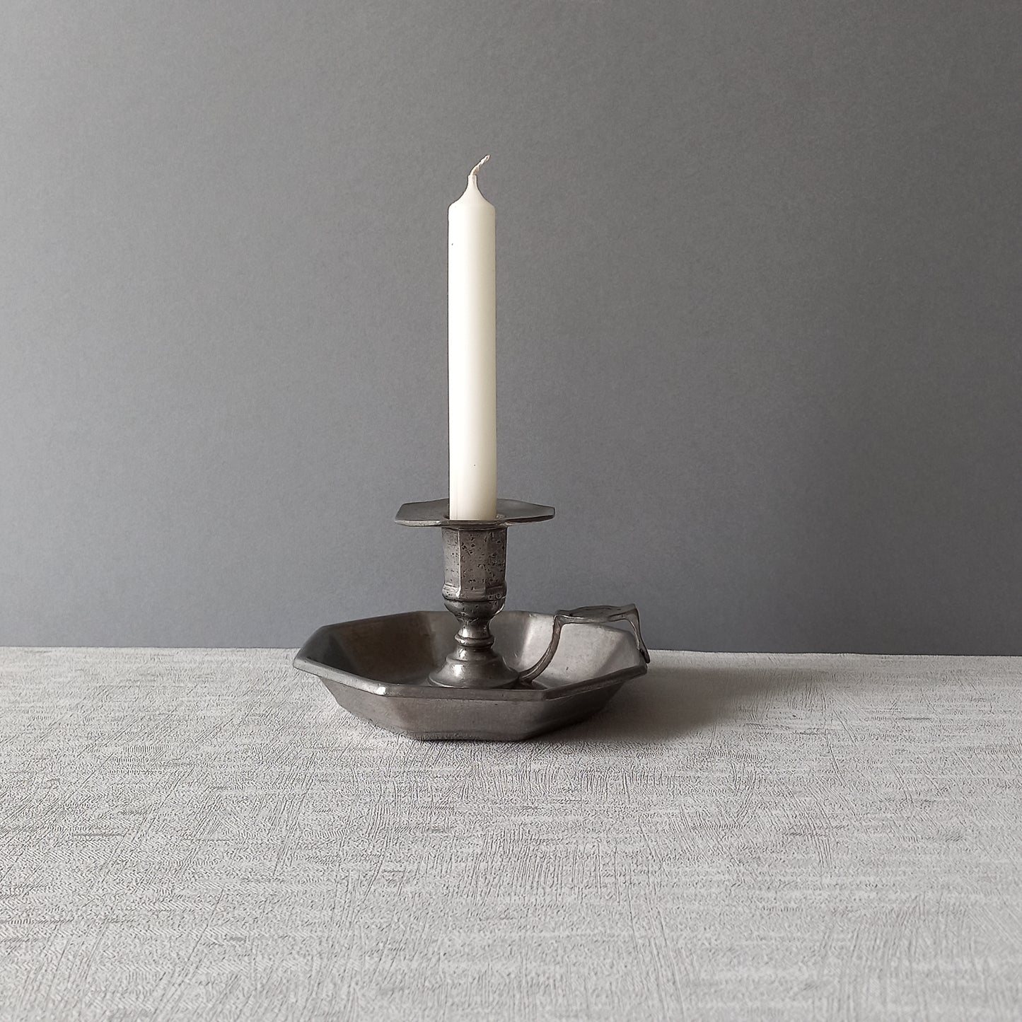 French Vintage Pewter Candle Holder, At Deco Style Chamber Stick