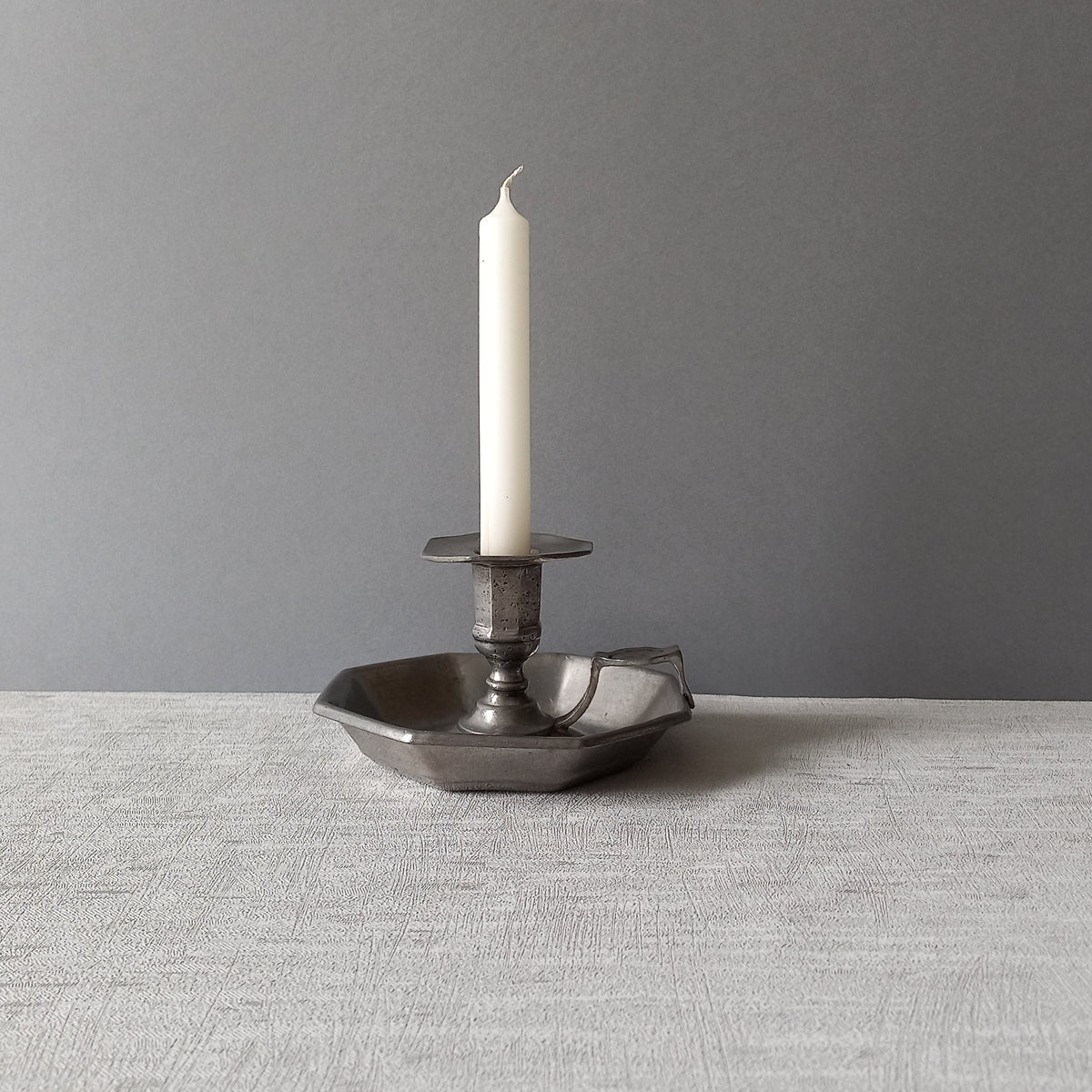 French Vintage Pewter Candle Holder, At Deco Style Chamber Stick