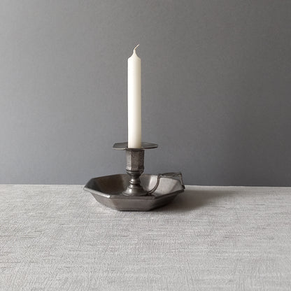 French Vintage Pewter Candle Holder, At Deco Style Chamber Stick