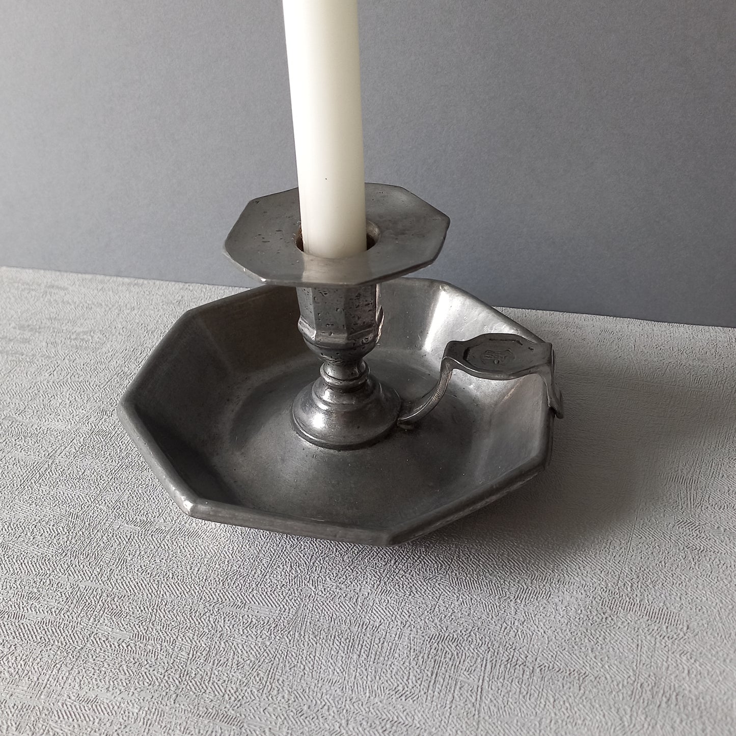 French Vintage Pewter Candle Holder, At Deco Style Chamber Stick