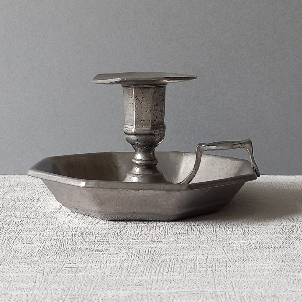 French Vintage Pewter Candle Holder, At Deco Style Chamber Stick