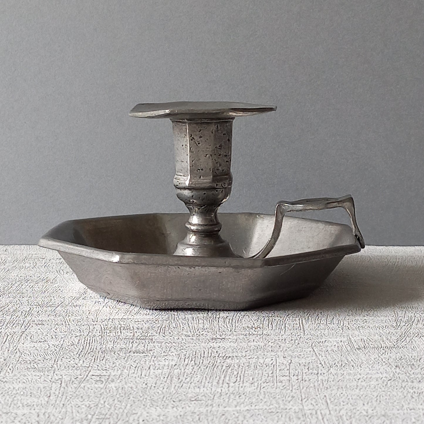 French Vintage Pewter Candle Holder, At Deco Style Chamber Stick