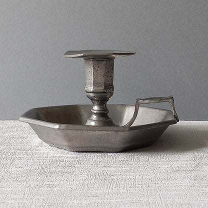 French Vintage Pewter Candle Holder, At Deco Style Chamber Stick