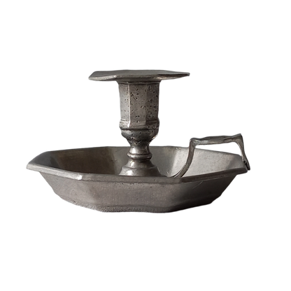 French Vintage Pewter Candle Holder, At Deco Style Chamber Stick