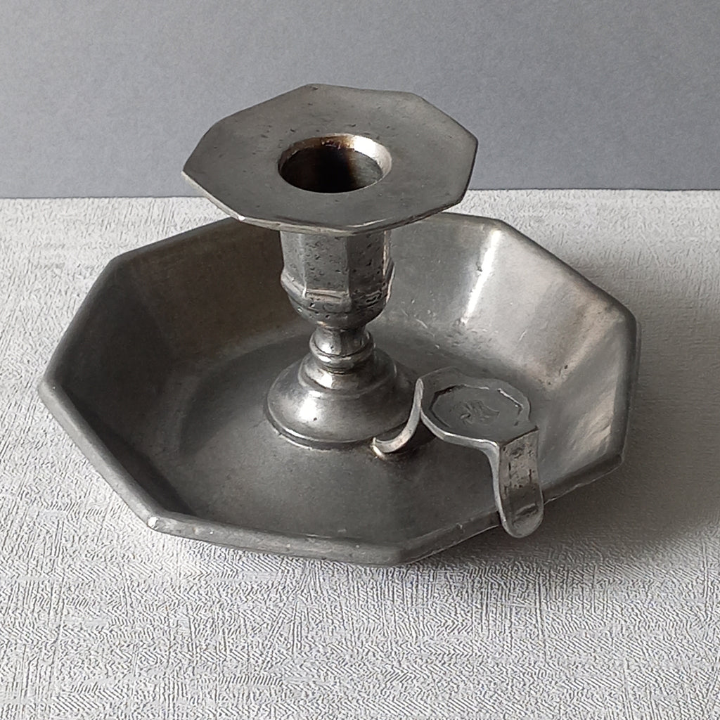French Vintage Pewter Candle Holder, At Deco Style Chamber Stick