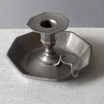French Vintage Pewter Candle Holder, At Deco Style Chamber Stick