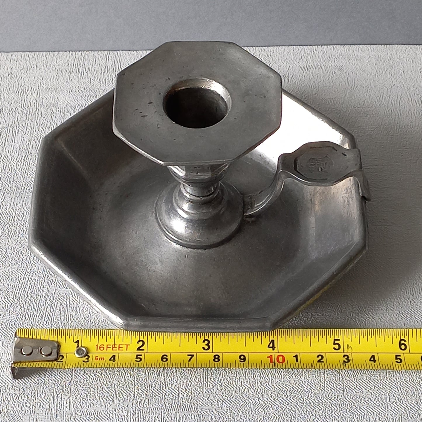 French Vintage Pewter Candle Holder, At Deco Style Chamber Stick