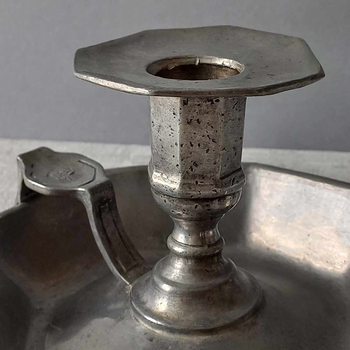 French Vintage Pewter Candle Holder, At Deco Style Chamber Stick