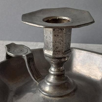 French Vintage Pewter Candle Holder, At Deco Style Chamber Stick