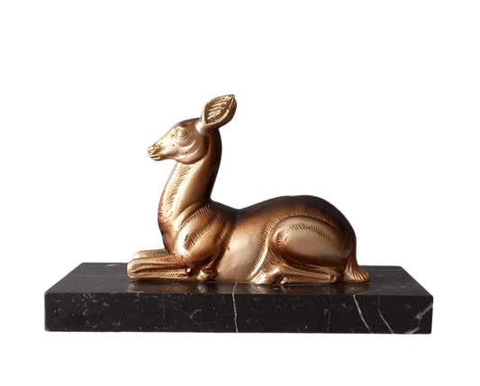 Vintage deer ornament on a marble base, art deco desk decor