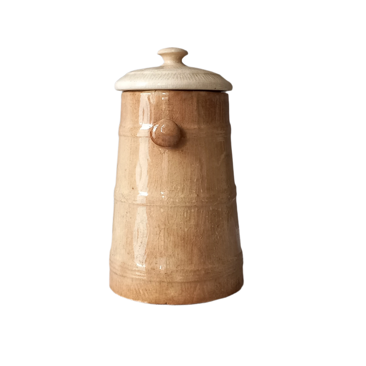 Tea-stained white ironstone pot from France, small antique vase
