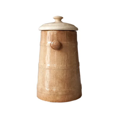 Tea-stained white ironstone pot from France, small antique vase