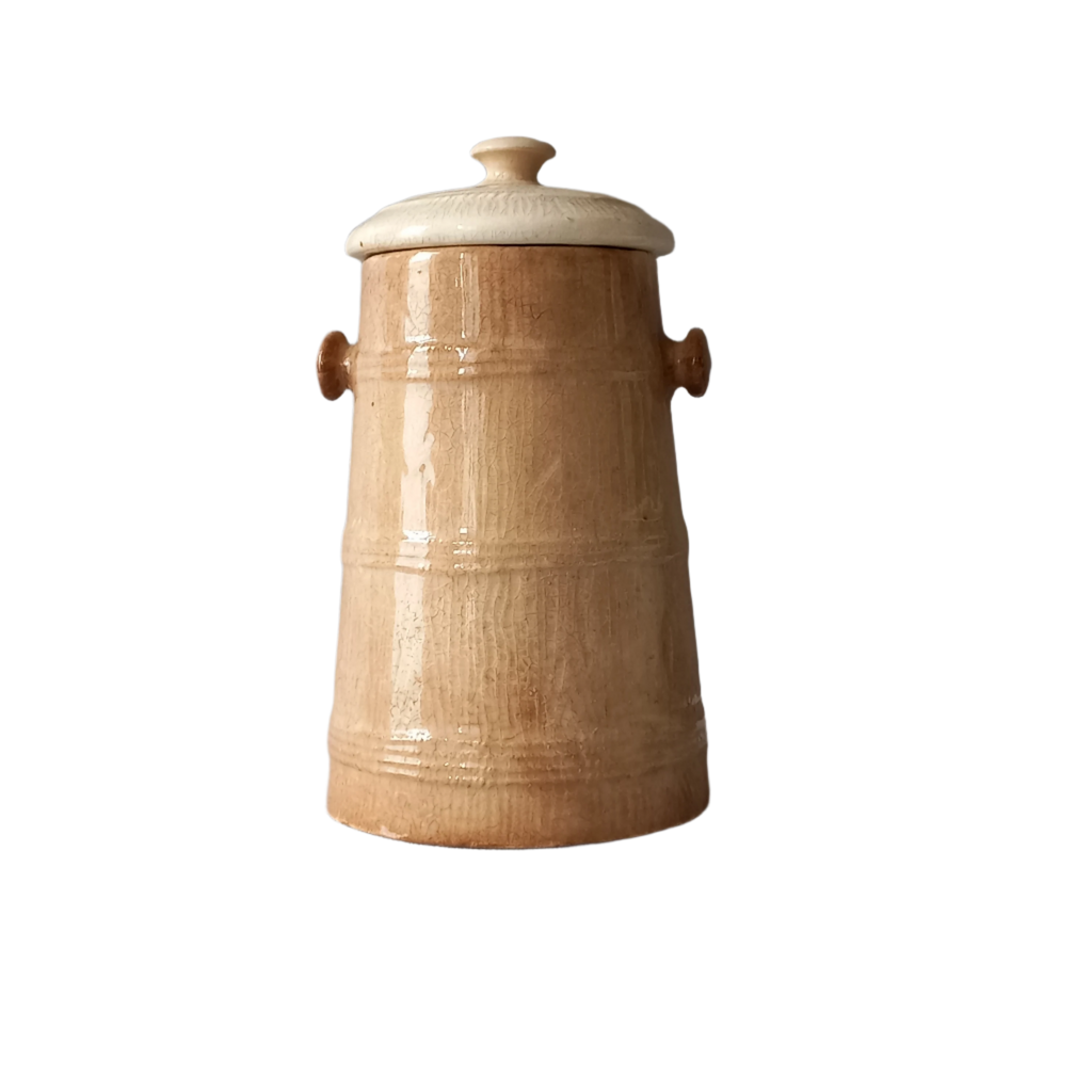 Tea-stained white ironstone pot from France, small antique vase