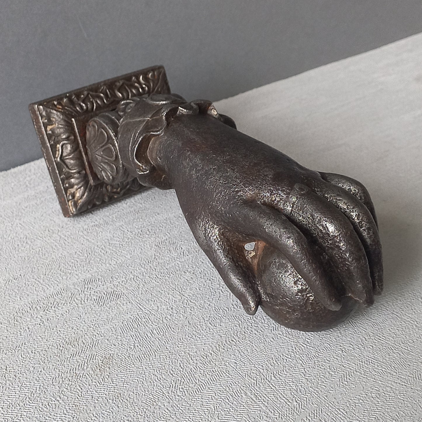 French antique female hand door knocker made from cast iron