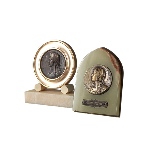 Pair French Vintage Religious Souvenirs, Virgin Mary Medals