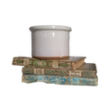 Small antique pottery crock pot with white glaze from France