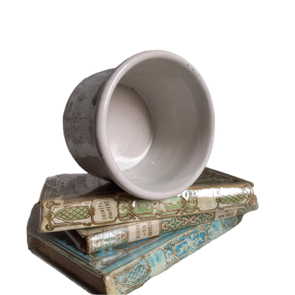 Small antique pottery crock pot with white glaze from France