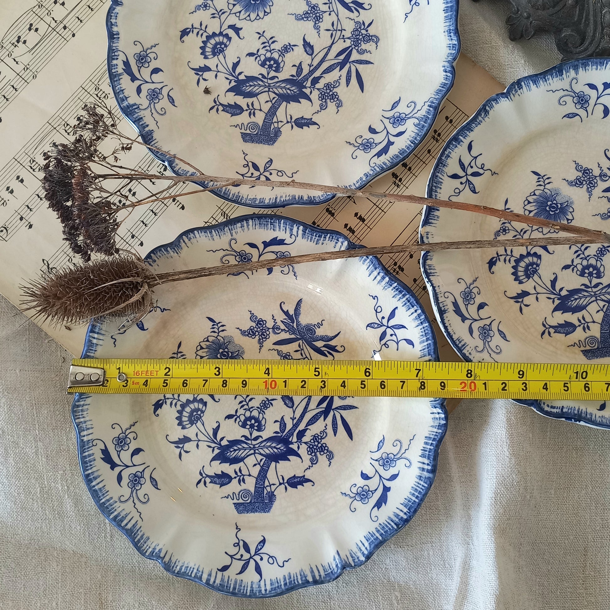 A charming set of 3 little antique white ironstone plates with beautiful blue floral transferware patterns. These little plates are called 'Lancaster' and although there is no maker's mark we have seen the same pattern and plate name manufactured by Sarreguemines.